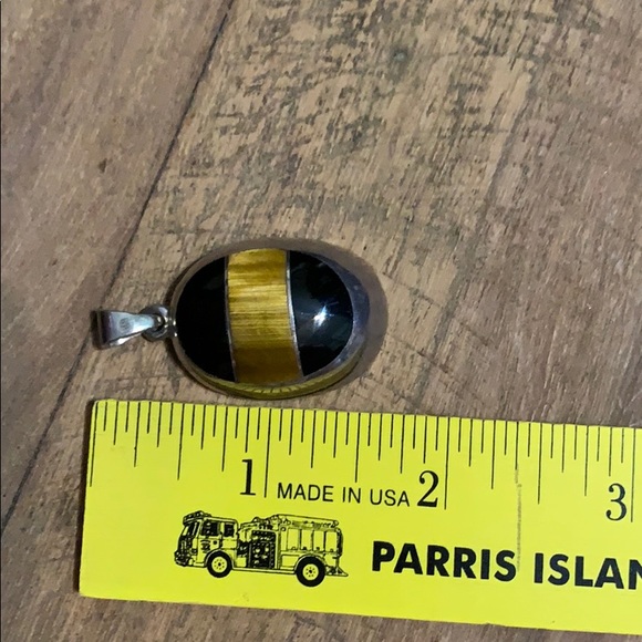 Vintage Sterling Silver Black Onyx & Tigers Eye Inlay Alicia Pendant - Picture 13 of 15